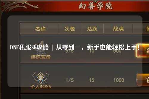 DNF私服SF攻略 | 從零到一，新手也能輕松上手！