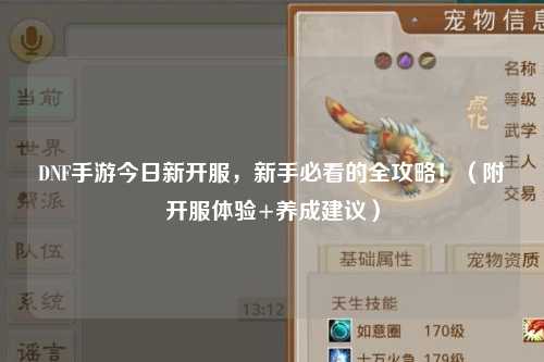 DNF手游今日新開(kāi)服，新手必看的全攻略！（附開(kāi)服體驗(yàn)+養(yǎng)成建議）