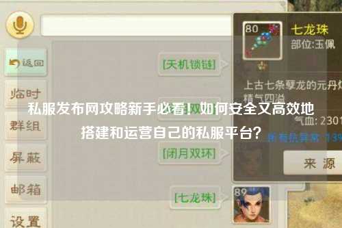 私服發(fā)布網(wǎng)攻略新手必看！如何安全又高效地搭建和運營自己的私服平臺？